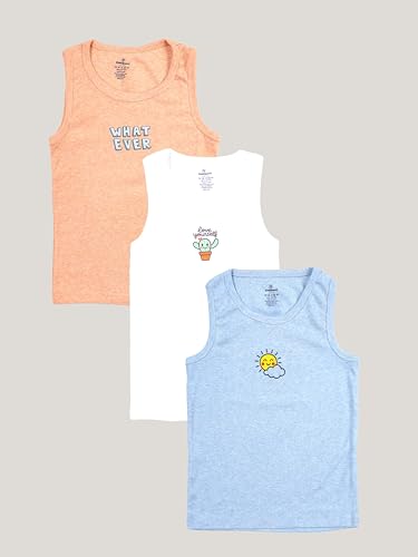 Image of KiddoPanti Boys 100% Cotton Vest Pack of 3 | Cotton 1x1 Rib Knit Sleeveless Innerwear | Soft & Breathable Kids Vest