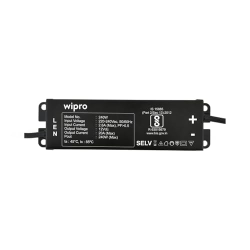 Image of wipro 20A 240W LED Strip Light Driver, 12V DC Power Supply with 4kV Surge & 340V Protection | Constant Voltage for Indoor LED Tape | Short-Circuit Protection | Pack of 2