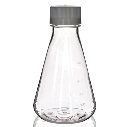 Eisco - Paquete de 1 frasco Erlenmeyer PETG estéril de 500 ml, sin ventilación, fondo plano, grado de laboratorio, esterilizado gamma, clase USP VI, ideal para cultivo celular, procesamiento