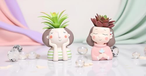 Image of Cute Combo Girls Pink|Think|Baskets Girls Succulent Planter Pots Resin Creative Flowerpot Plant Pots Planter Container for Home Garden Office Desktop Decoration(Pack of 4)