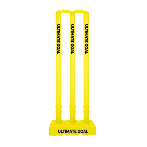 Image of UG Sports Strong Plastic Cricket Stumps Set with Base & Bails | Durable, Portable & Ideal Wickets for Practice, Match, and Training (Yellow)