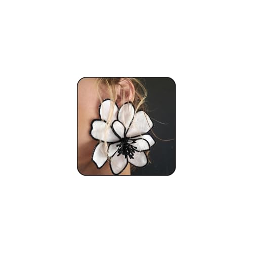 Flower Earrings For Women,White Fabric Floral Earrings Stud Vintage Elegant Non-Woven Flower Designed Oversized Exaggerated Statement Dangling Earrings Trendy Jewelry Gifts (White)