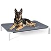 XL Elevated Dog Cot Bed Tool-Free Assembly – Outdoor Raised Dog Cooling Bed Frame for Large Pets, Summer Pet Hammock Off Ground with Non-Slip Feet & Waterproof Teslin Mesh, 48×33 Inch