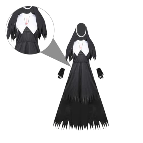 Déguisement de religieuse zombie effrayant et confortable en coton noir