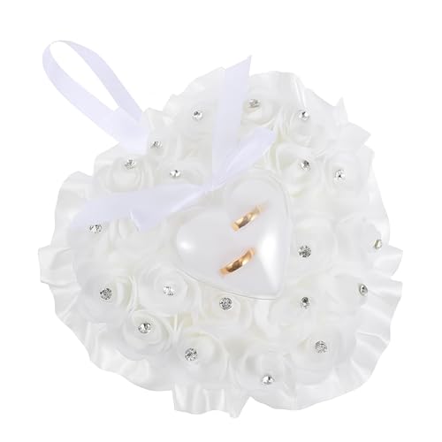 Smilbaley Porte-Bague en Forme de Cœur Blanc, Coussin Alliance Mariage, Coussin Alliance Mariage, Anneau de Mariage Oreiller en Forme de Coeur, Porte-Bague...
