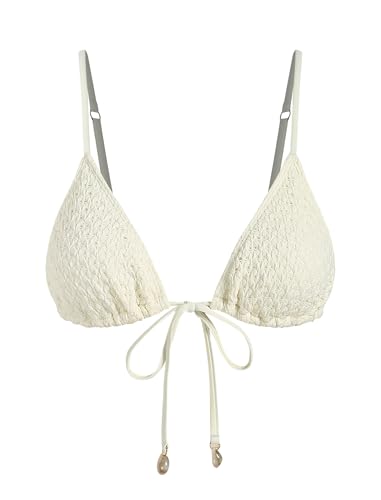 ZAFUL Women Triangle String Bikini Top Mesh Tie Shell Decor Swimsuit Top Only