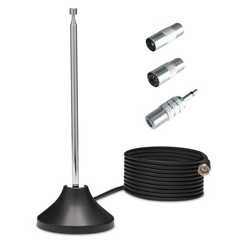 TechniSat DIGIFLEX TT7 - Passive Zimmerantenne für DVB-T2 HD, DAB+, UKW, Stabantenne für Innenraum, 3 m Koaxialkabel mit F-Stecker, 75 Ohm Impedanz, Antenne für Fernseher Receiver Radio, schwarz