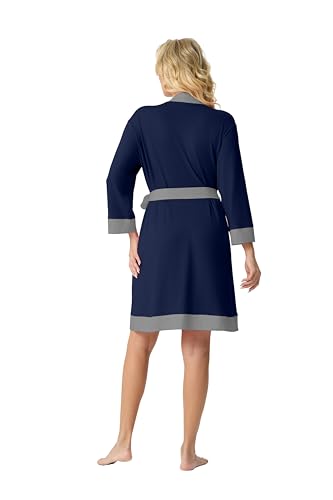 Image of PrinStory Womens Robe Knit Kimono Bathrobe Lightweight Soft Sleepwear Knee Length Lounge Robes