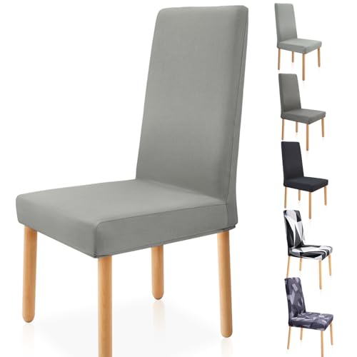 Zindoo Fundas Sillas de Comedor Pack 4, Funda Sillas Comedor Elástica Desmontables Lavables Duradera Fundas para Sillas de Comedor Sala Cocina Banquetes Oficina Hogar Restaurante (Gris Claro)