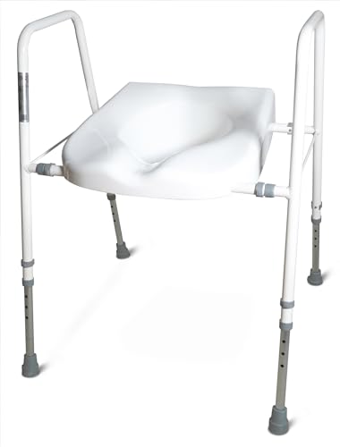 Aidapt Raised Toilet Seat and Frame.Height,Width Adjustable,Non-Slip Ferrules,Toilet Surround,Integral Armrests,Push-Pin Adjustment,No Tools Required,Supplied Assembled,Elderly,Hip Surgery Recovery