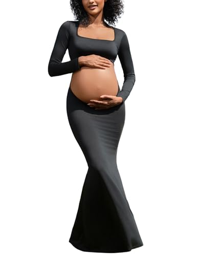 Bhome Maternity Photoshoot Dress Long Sleeve Sexy Cut-Out Backless Maternity Maxi Gown Photography Outfits