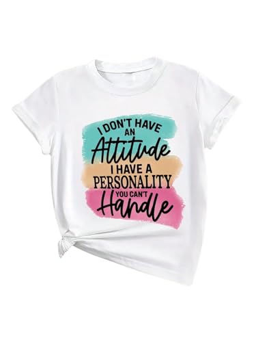 Image of SOLY HUX Girls T Shirt Letter Graphic Short Sleeve Crewneck Summer Tee Plain White 11Y