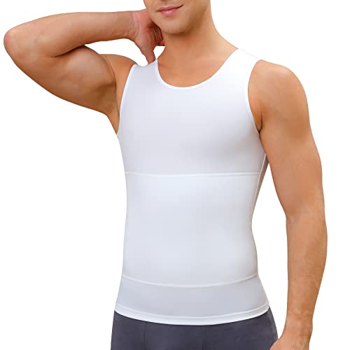 Mens Compression Shirt Slimming Body Shaper Vest Workout Tank Tops Abs Abdomen Undershirts (White, X-Large) #TOP5