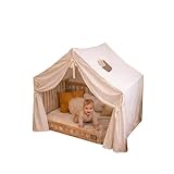 Bebek On For Montessori Bedside Crib+Fabric Tent + Mattress Included | Natural Beech Wood Motherside Baby Cradle with Open Side | Scandinavian Style Wooden Fits 47.2 x 23.6 in