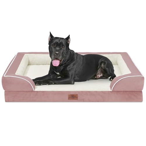 Comfort Expression Orthopedic Dog Bed for Extra Large Dogs 53x42 Inch, Waterproof Supportive Egg Crate Foam XXL Pet Bed with Removable Bolsters, Dog Couch with Washable Cover & Non-Slip Bottom, Pink