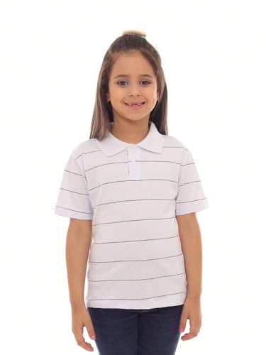 1 Camisa Emma - Camisa Polo Feminina Listrada Infantil Branca ref 00015AFA Tamanho:6