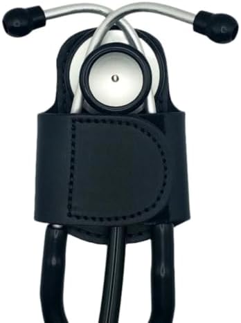 Black – The Original Leather Stethoscope Holder | Handmade in Maine | Sturdy Hip Clip | No More Neck Carrying or Loss