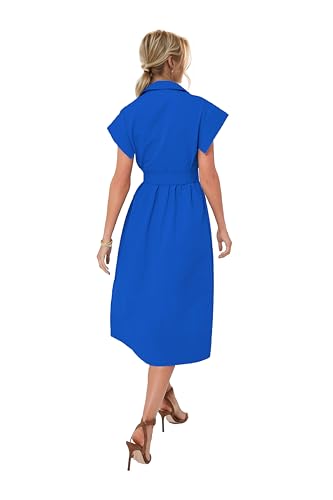 Womens Turn Down Collar Shirt Dress Short Wing Sleeve Button Down Dress Trench Coat Formal Elegant with Belt3
