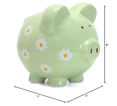 Child to Cherish Ceramic Piggy Bank for Girls, Daisy Green