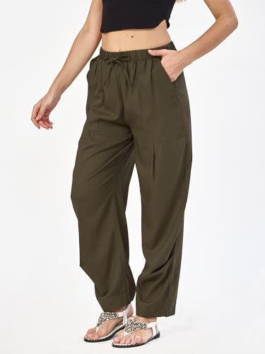 Women's Linen Blend Baggy Harem Pants Summer Beach Drawstring Casual Lounge Pant2