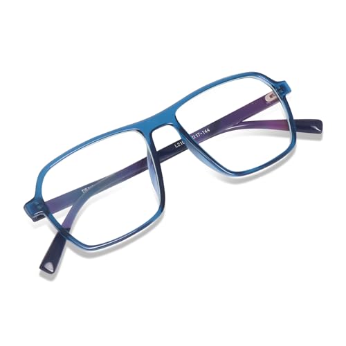 Image of Peter Jones Blue Square Unisex Medium Sleek Optical Frame with Anti Glare Lenses (AG216BL)