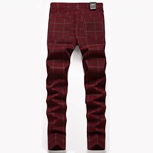 Plaid Pants for Men, Stretch Mens Slim Fit Dress Pants Skinny Flat-Front Fashion Business Casual Chinos Pants2