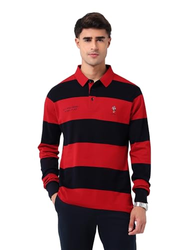 Image of U.S.Polo Association Men's Horizontal Striped Regular Fit Polo Shirt (USTSH3208 Red M)