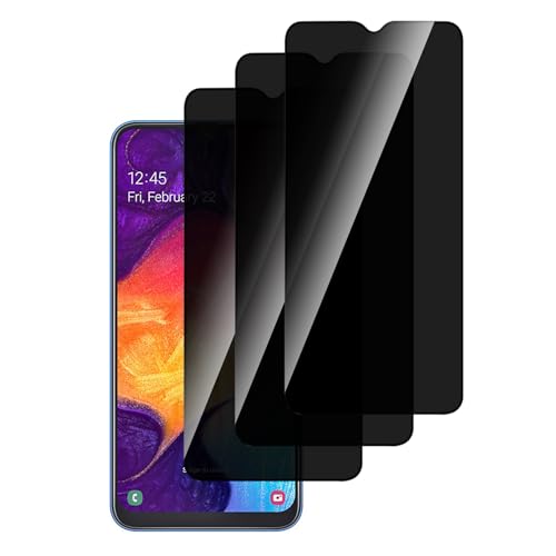 PUKMCX 3 Pack Tempered Glass for Samsung Galaxy A50 A30 A30S A20 Privacy Screen Protector Anti-Spy Ultra HD Bubble-Free Anti-Scratch Easy Install Case Friendly