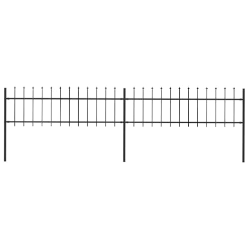 HETFTJN Clôture de Jardin en Acier 3,4m - Set de 2 Panneaux et 3 Poteaux avec Pointes de Lance - Barrière Extérieure Décorative Robuste pour Maison et...