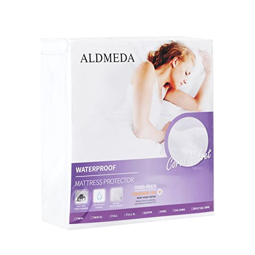 Aldmeda Coral Velvet Softness Waterproof Mattress Protector  Hypoallergenic  Mattress Cover  Vinyl Free  (King) #TOP30