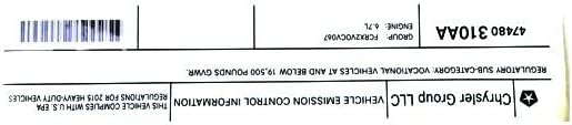 Mopar 47480310AA LABEL VEHICLE EMISSION CONTROL IN