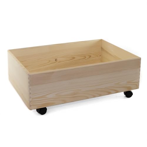 Holzfee Holzkiste 59 x 40 cm mit Rollen Unter-Bett Kiste Holz (Höhe 26 cm)