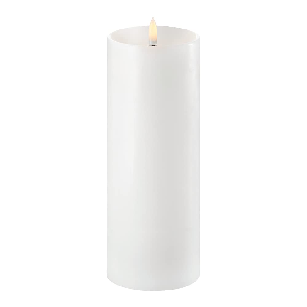Uyuni Piffany Copenhagen Lighting Pillar LED Kerze tiefer Docht 7,8 x 20 cm Echtwachs Weiss - 6 Stunden Timerfunktion - Keine Brandgefahr, Keine Rußbildung und kein Geruch