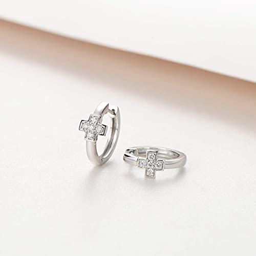 Carleen 14K Solid White Gold 0.15Cttw Diamond Small Tiny Mini Helix Little Thin Baby Cartilage Huggie Cross Gold Diamond Huggie Hoop Earrings Fine Jewelry For Women Girls, 13Mm #TOP3
