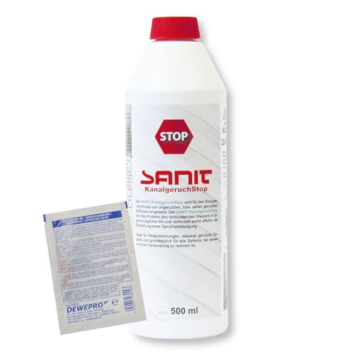 DEWEPRO-Set: SANIT KanalgeruchStop 500 ml - Effektiver Schutz vor unangenehmen Kanalgerüchen - inkl. 1 St. DEWEPRO® SingleScrubs
