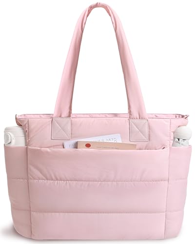 Image of Puffer Tote Bag for Women Quilted Nurse Bag Lightweight Work Bag for Teacher Travel Handbag with Multiple Pockets