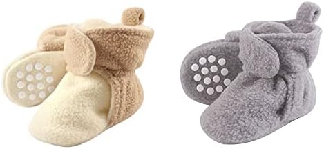 Luvable Friends Girl Cozy Fleece Booties 2-Pack, Cream Tan Heather Gray, 18-24 Months