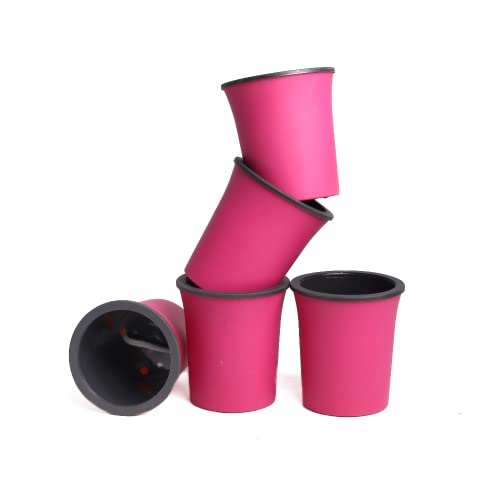 Image of Harshdeep Self Watering Pots for Indoor Plants - Oslo - Home Livingroom Patio Garden Decorative 4 Inch Round Plastic Small Planter Set of 5 (Pink)