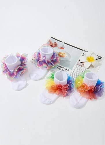 Toddler Ruffle Socks for Girls Dress Socks Double Lace Sock for Kids Turn Cuff Baby Sock2