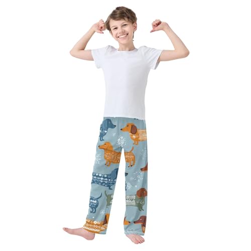 ZZXXB Dachshund Winter Snow Boys Long Pants Soft Trousers Elastic Waist Kids Lounge Bottoms with Pockets S-XL3