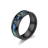Homxi Anillo Grabado Tungsteno para Hombre Mujer, 8MM Redondo con Patrón de Concha, Anillo de Matrimonio Negro para Hombre Talla 12(52mm)