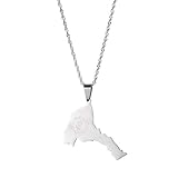 Stainless Steel Eritrea Map Pendant Necklace for Women Map of Eritrean Chain Jewelry (Silver)
