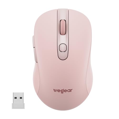 USB Wireless Mouse for Laptop PC Mac, 2.4GHz Cordless Mouse with 6 Buttons, 5-Level Adjustable 4000 DPI, Ergonomic Portable Optical Computer Mice, 24-Month Battery Life-Pink