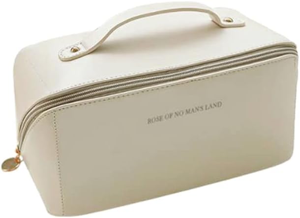 Large Capacity Travel Cosmetic Bag, Portable Toiletry Bag Organizer Water-Resistant Travel Multi Layer Makeup Bag with Handle and Divider, Multifunction Toiletry Bags for Women Girls (Off White)