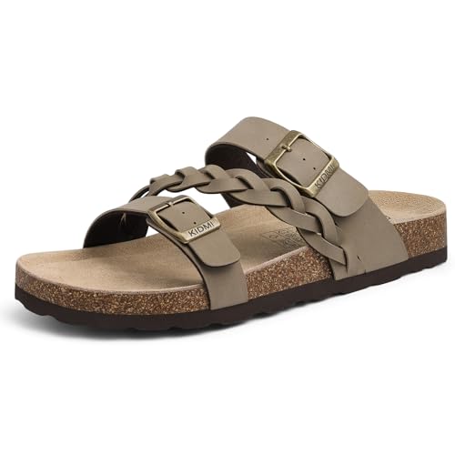 Image of KIDMI Women's Cork Footbed Sandals with Arch Support Comfortable Slip-On Slide Sandals With Adjustable Buckle for Summer