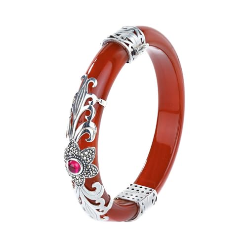 Bracelet agate rouge en argent S925 serti de jade fait main