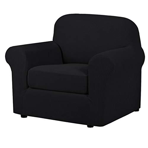 Smarcute 2 Piece Stretch Stylish Furniture Cover/Protector Featuring Jacquqard Textured Twill Fabric, High Spandex Slipcover Machine Washable/Skid Resistance (One Seater Chair, Black)