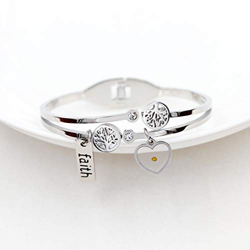 Image of Uloveido Rose Gold Plated Tree Of Life Bangle Cuffs Faith Mustard Seed Pendant Charms Open Bracelet for Women Y1028