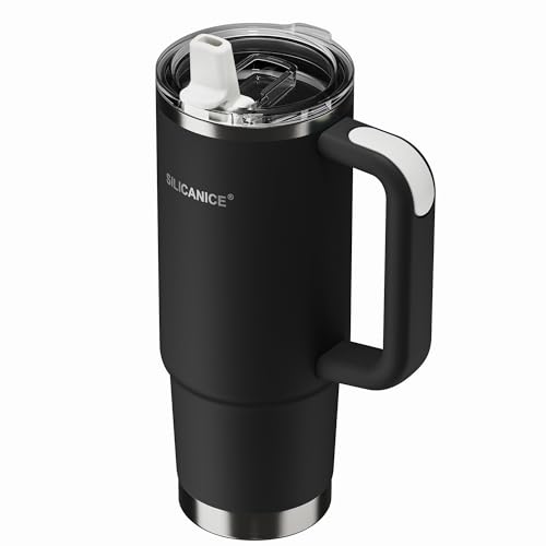 Image of 30oz Hygienic Insulated Tumbler with Handle - 100% Leakproof Lid with Removable Spout & Straw, Reinforced Vacuum-Protection Base, Cup Holder Friendly, for Travel /Gym /Office- Black