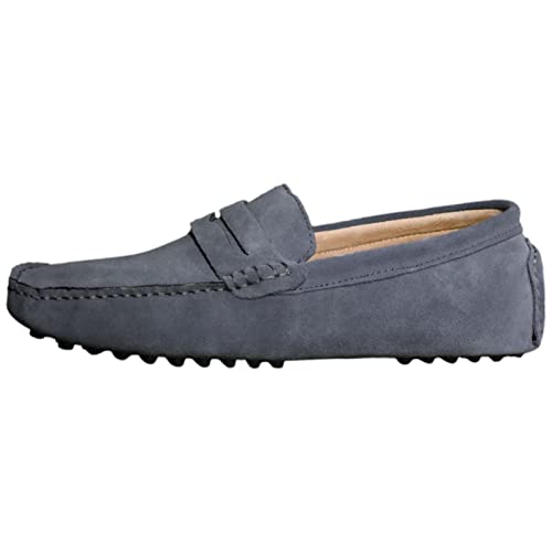 Image of ANUFER Men's Suede Leather Penny Loafers Comfort Driving Shoes Moccasin Slippers